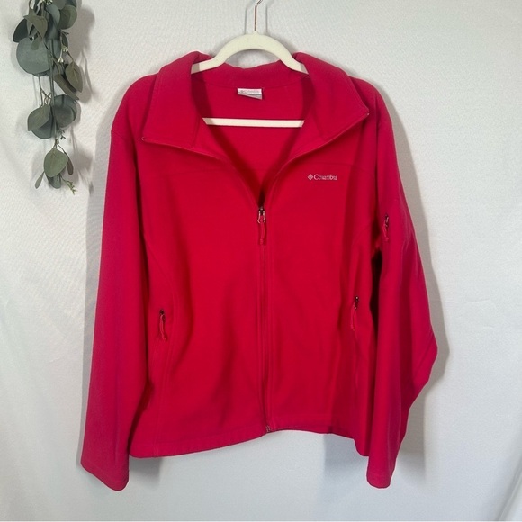 Columbia | Hot Pink Fleece Zip Up Jacket Sweatshirt Pockets Women's Size 2X - Picture 1 of 10